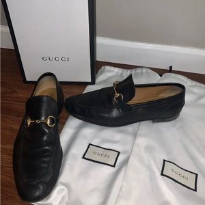 Gucci Men’s Black Horsebit Loafers Shoes 8.5 W/Box & Bags Italy